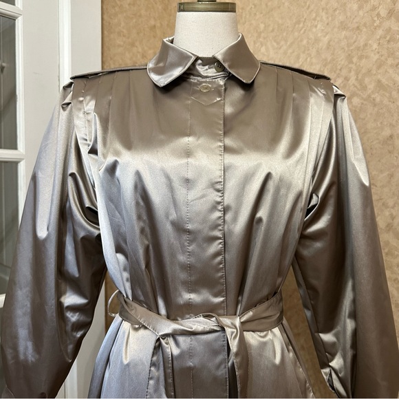 VTG 80s Metallic Champagne Tone Trench Coat - Picture 6 of 14